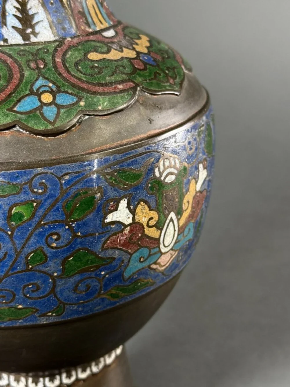 Antique Japanese Meiji Era Cloisonné Vase Intricate Floral Scroll Enamel Bronze